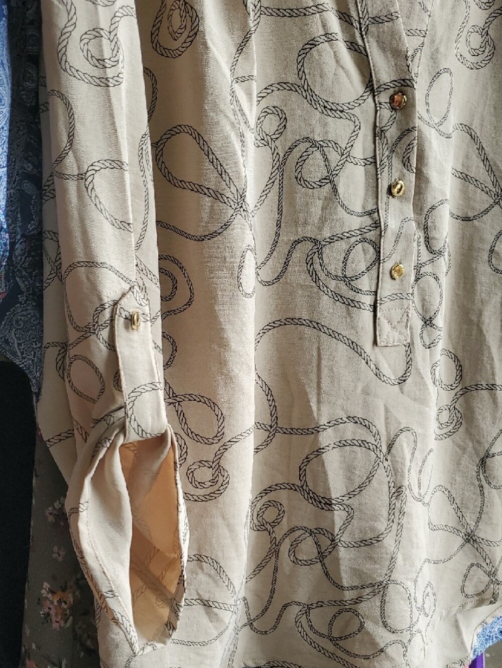 Como Black Cream Rope-Print Button-Front Blouse - Picture 5 of 9